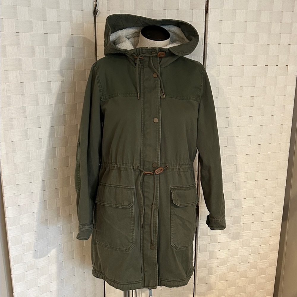 GAP Forest Green Sherpa Utility Jacket Hooded Anorak Small - Picture 4 of 11